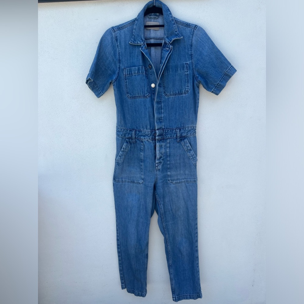 Everlane short sleeve denim coveralls / jumpsuit organic 100% cotton size 4 - Picture 4 of 5
